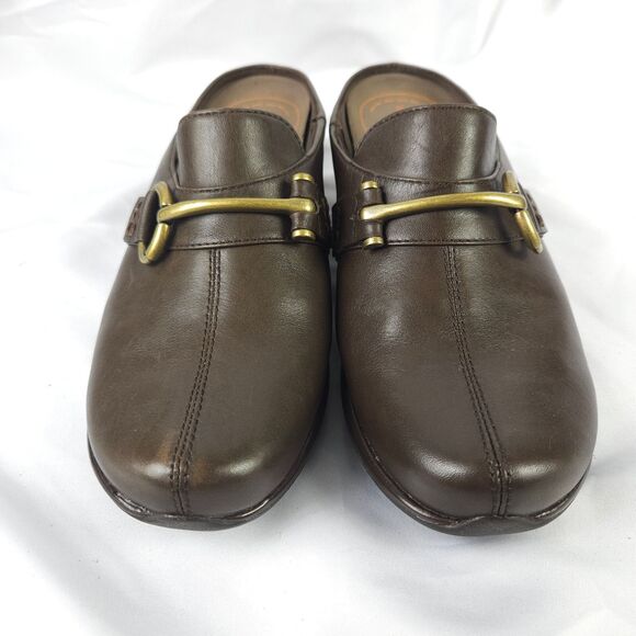 Rockport Womens 6.5M Brown Leather DMX Horsebit Mules Hydro Shield Clogs Slide - Picture 1 of 12